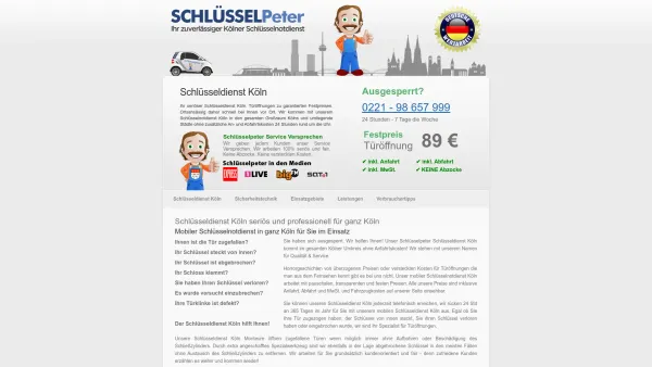 Website Screenshot: Schlüsselpeter Schlüsseldienst Köln - Schlüsseldienst Köln Festpreis Türöffnungen Schlüsselpeter - Date: 2023-06-20 10:40:17