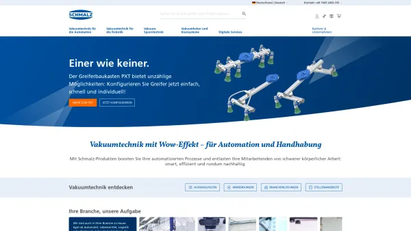 Website Screenshot: J. Schmalz GmbH -  Mit Vakuum handhaben - Vakuumtechnik: Automation, Handhabung, Spannen | Schmalz - Date: 2023-06-20 10:40:17