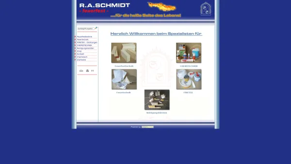 Website Screenshot: R. A. Schmidt feuerfest -  für  die heiße Seite des Lebens - Feuerfeste Chemotechnik, Fasertechnik, Dichtungsschnüre, Reinigungsbürsten - Date: 2023-06-20 10:40:17