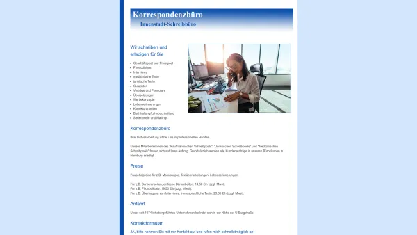 Website Screenshot: Korrespondenzbüro Innenstadt-Schreibbüro Ute Knutz - Korrespondenz- und Schreibbüro Hamburg - Date: 2023-06-20 10:40:20