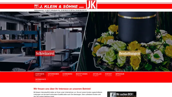 Website Screenshot: Beerdigungsinstitut Klein J. & Söhne GmbH - Startseite - Schreinerei Klein - Date: 2023-06-20 10:40:20