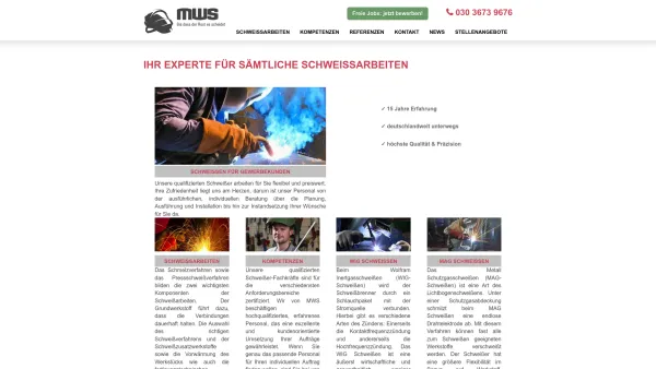 Website Screenshot: MWS Schweisser GmbH Berlin - Schweißer | Schweißarbeiten | Schweißpersonal - MWS GmbH - Date: 2023-06-20 10:40:20
