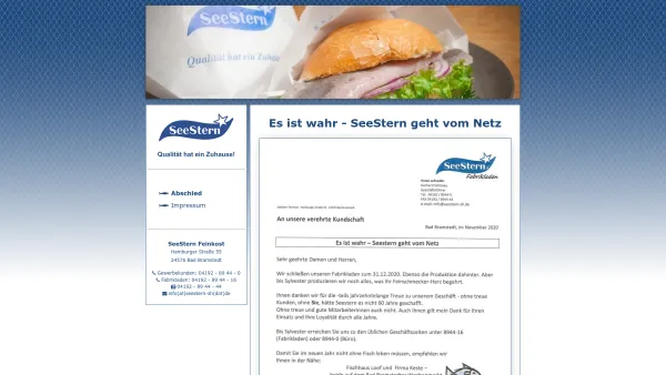 Website Screenshot: Seestern Feinkost GmbH & Co. KG - SeeStern Feinkost - Regional. Nachhaltig. Pur. - Abschied - Date: 2023-06-20 10:40:22