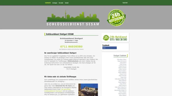 Website Screenshot: Schlüsseldienst Sesam - Schlüsseldienst Sesam Stuttgart: 24h Türöffnung und faire Preise - Date: 2023-06-20 10:40:23