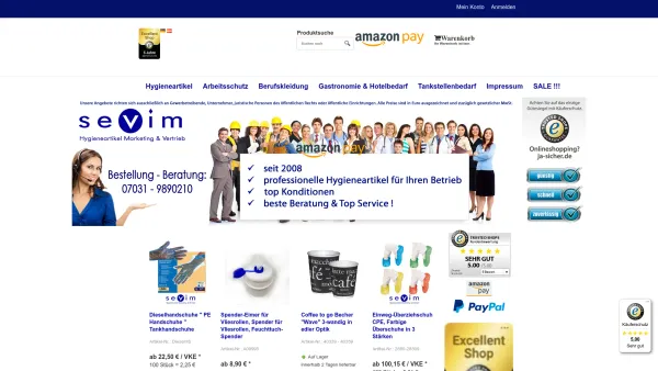 Website Screenshot: Hygieneartikel Sevim Shop - Handtuchrollen, Handtuchpapier, Toilettenpapier, Dieselhandschuhe - Date: 2023-06-20 10:40:23