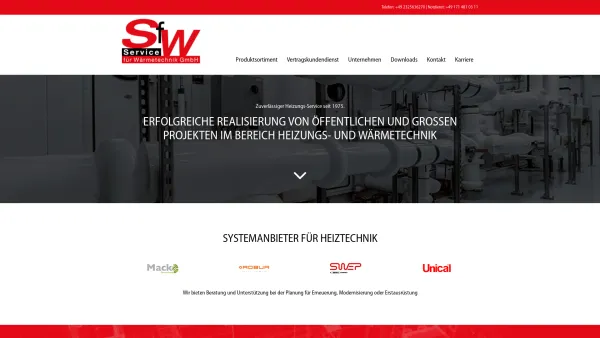 Website Screenshot: SfW Service für Wärmetechnik GmbH & Co.KG - SfW effiziente Wärmetechnik und Vertragskundendienst - Date: 2023-06-20 10:40:23