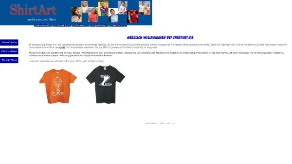 Website Screenshot: ShirtArt -  Textildruck + Vertrieb von Textilien - SHIRTART - make your own shirt - Date: 2023-06-20 10:40:23