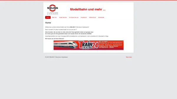 Website Screenshot: SIELING Datentechnik Computer-Software-Service-Modelleisenbahnen - Home - Date: 2023-06-20 10:40:25