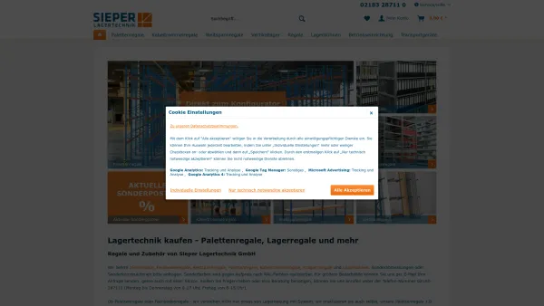 Website Screenshot: Sieper Lagertechnik GmbH -  ...und ab ins Regal! - Palettenregale, Lagerregale & Lagertechnik kaufen | Sieper Lagertechnik - Date: 2023-06-20 10:40:25