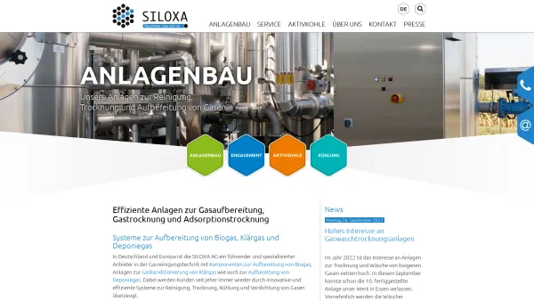 Website Screenshot: SILOXA Engineering AG -  Biogastechnologie - Spezialist für Anlagen zur Gasaufbereitung | SILOXA Engineering AG - Date: 2023-06-20 10:40:25