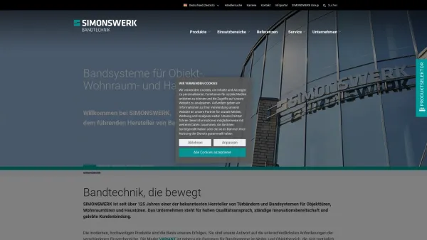 Website Screenshot: Simonswerk GmbH -  Bandsysteme für Türen, Fenster  und Tore - SIMONSWERK - Türbänder für Objekt- & Wohnraumtüren - Date: 2023-06-20 10:40:25