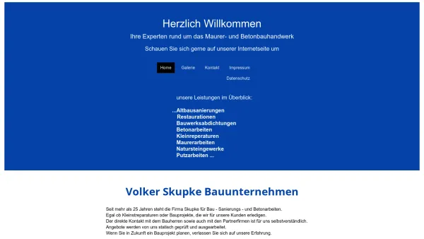Website Screenshot: Bauunternehmung Volker Skupke -  Alles aus zwei  Meisterhänden - Home - Date: 2023-06-20 10:40:25
