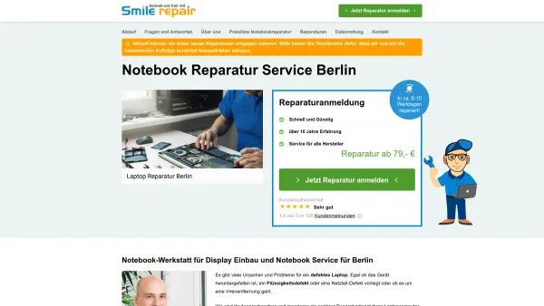 Website Screenshot: Smile Repair Notebook Reparatur Berlin - Notebook Reparatur Berlin ? ▷ Laptop Reparatur Werkstatt - Date: 2023-06-20 10:42:28
