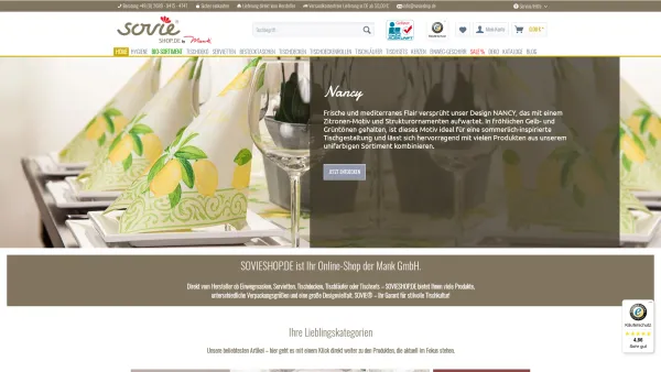 Website Screenshot: Sovieshop - Mank Servietten, Tischdeckenrolle, Tischläufer Shop - Date: 2023-06-20 10:42:28