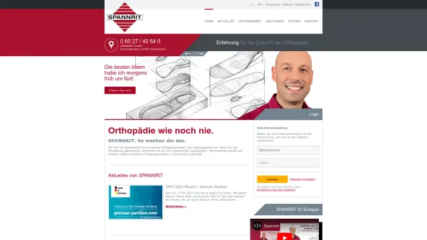 Website Screenshot: Spannrit Schuhkomponenten GmbH -  Urlaub für  die Füße - SPANNRIT - Erfahrung für die Zukunft der Orthopädie: Home - Date: 2023-06-20 10:40:28