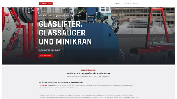Website Screenshot: Spexlift - ▷Glaslifter, Glassauger und Krane mieten und kaufen | Spexlift - Date: 2023-06-20 10:42:28