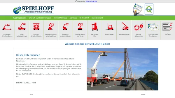 Website Screenshot: AVS System Lift AG Spielhoff GmbH -  Mieten  Sie einen Systemlift - Mietprogramm - Spielhoff GmbH - Date: 2023-06-20 10:40:28