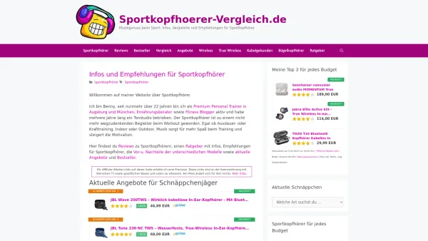 Website Screenshot: Sportkopfhoerer-Vergleich.de - Der richtige Sportkopfhörer - Infos, Angebote & Tipps - Date: 2023-06-20 10:42:28