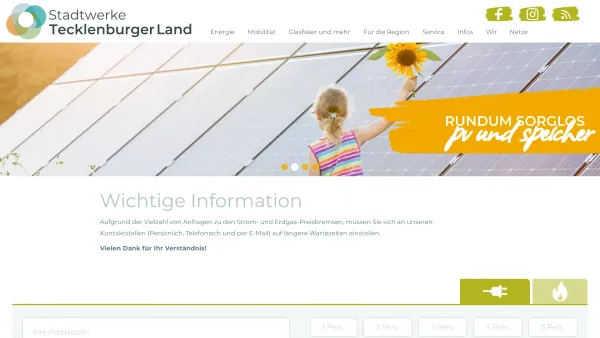 Website Screenshot: Stadtwerke Tecklenburger Land - Ihr Strom- und Erdgasversorger im Tecklenburger Land - Date: 2023-06-20 10:40:31