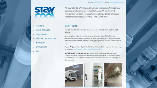 Website Screenshot: Stay Cool Klima und Kältetechnischen Anlagen GmbH - Stay Cool Klimaanlagen, Kühlfahrzeuge, Kühlräume und Kältetechnische Anlagen aus Oststeinbek bei Hamburg - Date: 2023-06-20 10:40:31