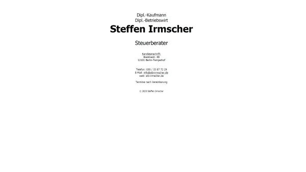 Website Screenshot: Steuerkanzlei Steffen Irmscher -  Guter Rat  muss nicht teuer sein! - StB Steffen Irmscher - Date: 2023-06-20 10:40:31