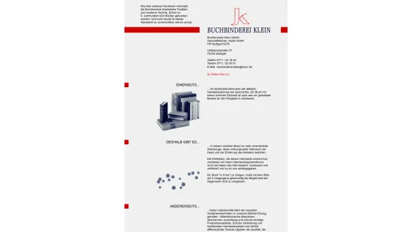 Website Screenshot: Buchbinderei Klein GmbH - Buchbinderei - Klein in Stuttgart - Date: 2023-06-20 10:40:34