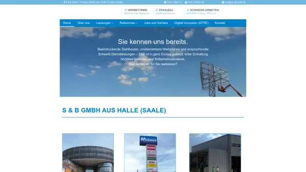 Website Screenshot: S & B - Montagen GmbH Halle -  Kompetenz in  Stahl und Blech - S&B GmbH aus Halle/ Saale - Willkommen! - Date: 2023-06-20 10:40:34