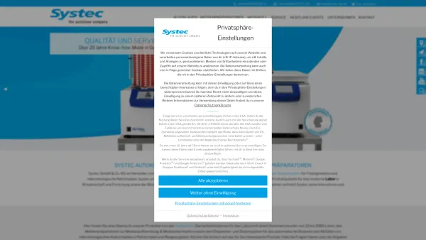 Website Screenshot: Systec GmbH - Dampfsterilisatoren für Labor und Forschung - Date: 2023-06-20 10:40:37