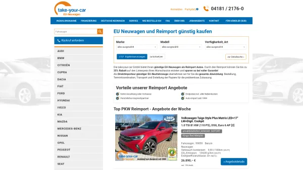Website Screenshot: Autohandel take-your-car GmbH - Reimport EU Neuwagen - Importautos günstig kaufen - Date: 2023-06-20 10:40:37