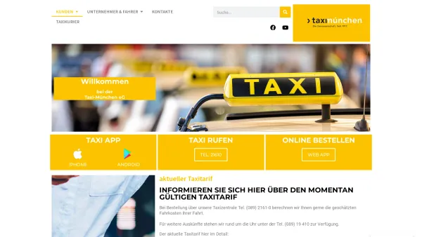 Website Screenshot: TAXI MÜNCHEN eG - Taxizentrale -  Qualität, Service und Hilfsbereitschaft - Startseite - Taxi-München eG - Date: 2023-06-20 10:40:37