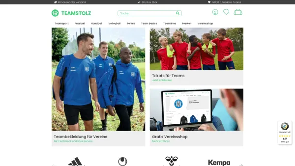 Website Screenshot: teamstolz GmbH - Teamsport Shop für Vereinsbekleidung mit Beschriftung | TEAMSTOLZ - Date: 2023-06-20 10:40:40