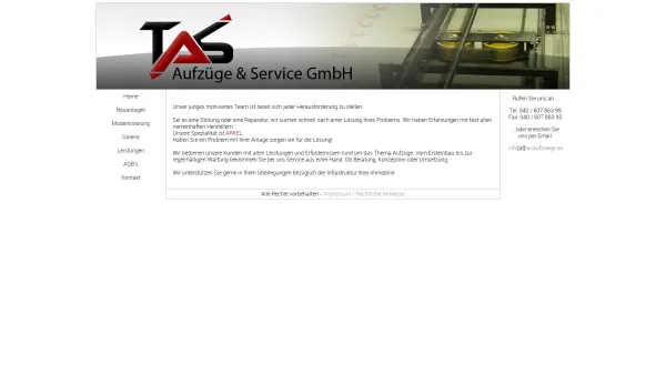 Website Screenshot: TAS-Auzüge & Service UG - Tas Aufzüge & Service GmbH Hamburg - Date: 2023-06-20 10:40:40
