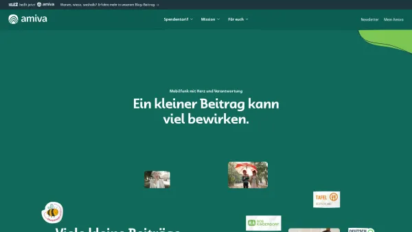 Website Screenshot: Communication Services Tele2 GmbH - Amiva – Mobilfunk mit Herz | Menschen verbinden | Spendentarife - Date: 2023-06-20 10:40:40