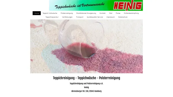 Website Screenshot: Teppichwäscherei & Polsterreinigung Per-Olof Heinig - HEINIG - Home - Date: 2023-06-20 10:40:40