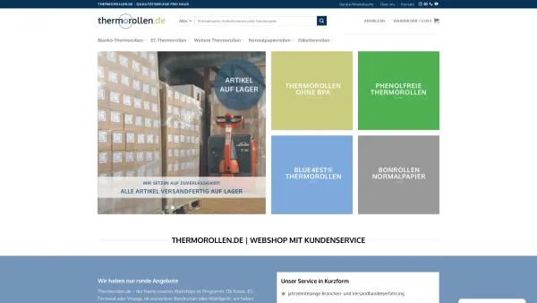 Website Screenshot: Thermorollen.de Beleg für Qualität - Thermorollen | Bonrollen, EC-Rollen und Etikettenrollen - Date: 2023-06-20 10:40:43