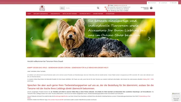 Website Screenshot: Tierurnen Petra Staadt und die Erinnerung bleibt! - Tierurnen Petra Staadt - Tierurnenshop - liebevolle Produkte für eine würdevolle Tierbestattung - kostenloser Versand - Date: 2023-06-20 10:40:43