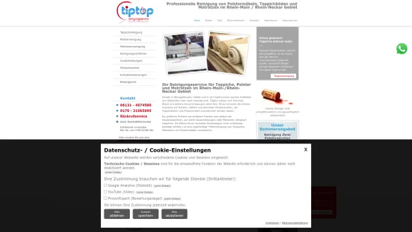 Website Screenshot: tiptop Reinigungsservice - Teppichreinigung, Matratzenreinigung & Polsterreinigung - Date: 2023-06-20 10:40:43