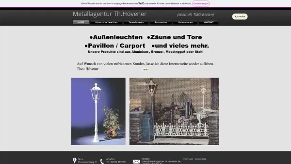 Website Screenshot: TMG Technik Metall Guß GmbH - Historisch Lampen Zaun Geländer Pavillon | Metallagentur Theo Hövener | Oelde - Date: 2023-06-20 10:40:43