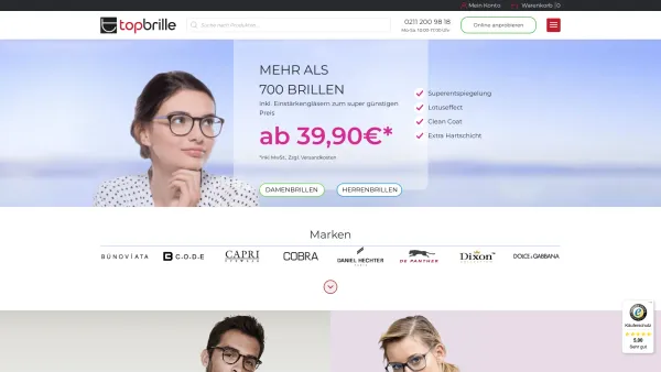Website Screenshot: Top-brille.de - Top-Brille - Herrenbrillen und Damenbrillen aus Titan und Kunststoff. - Date: 2023-06-20 10:40:43