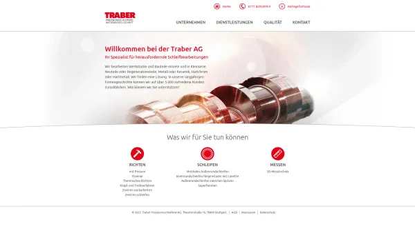 Website Screenshot: Traber Präzisionsschleiferei AG -  Präzisionsrundschleifen bis 6000 mm - TRABER AG | Schleifen - Messen - Richten: Home - Date: 2023-06-20 10:40:46