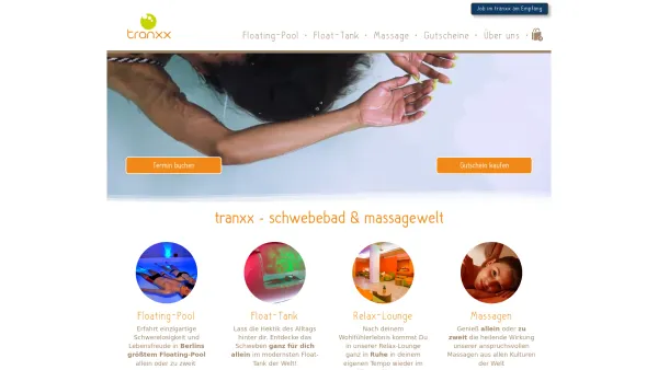 Website Screenshot: tranxx schwebebad & massagewelt GmbH - tranxx | Floating, Massage und Wellness in Berlin Schöneberg - Date: 2023-06-20 10:40:46