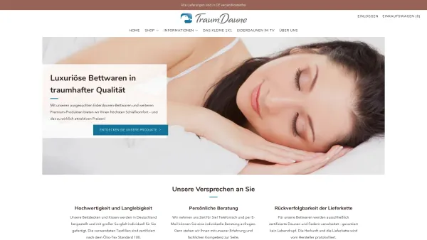 Website Screenshot: TraumDaune Schlafkomfort - Hochwertige Bettwaren günstig & direkt ab Werk | TraumDaune.de‎ – TraumDaune Schlafkomfort - Date: 2023-06-20 10:42:31