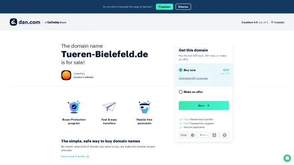 Website Screenshot: HaWo Bergmann GmbH Türen u. Türenrenovierungen - The domain name Tueren-Bielefeld.de is for sale | Dan.com - Date: 2023-06-20 10:40:48