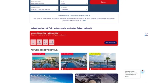 Website Screenshot: TUI AG - Urlaub & Reisen direkt beim Reiseveranstalter buchen | TUI - Date: 2023-06-20 10:40:48
