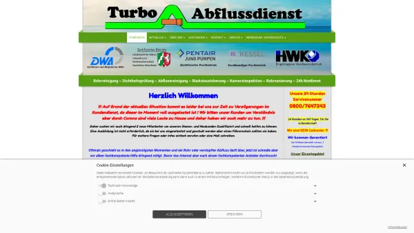 Website Screenshot: Turbo Abflussdienst - Rohrreinigung und Dichtheitsprüfung vom Fachbetrieb - Date: 2023-06-20 10:40:48