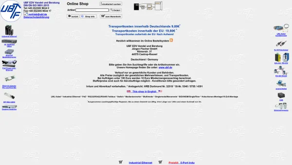 Website Screenshot: UBF EDV Handel und Beratung Jürgen Fischer GmbH - UBF EDV Handel und Beratung Online Shop für Ihren Netzwerk Bedarf - Date: 2023-06-20 10:40:48