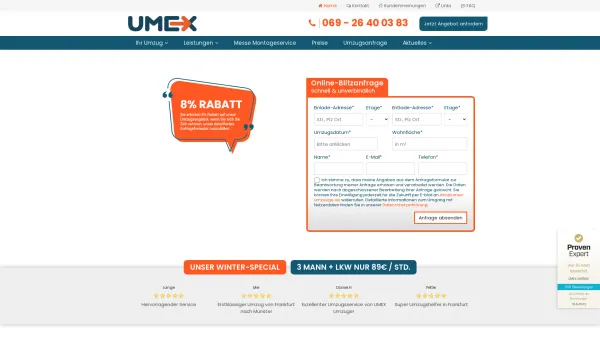 Website Screenshot: UMEX Umzüge - UMEX Umzüge Frankfurt am Main | Ihr Umzugsunternehmen - Date: 2023-06-20 10:42:31