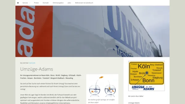 Website Screenshot: Adams Umzüge - Umzüge Adams in Brühl für Ihren Umzug im Raum Köln/Bonn - Date: 2023-06-20 10:40:49