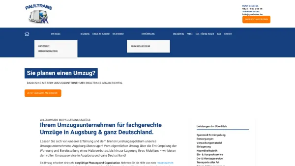 Website Screenshot: Paultrans Augsburg - Umzug Augsburg | Umzugsunternehmen Paultrans Umzüge - Date: 2023-06-20 10:42:31
