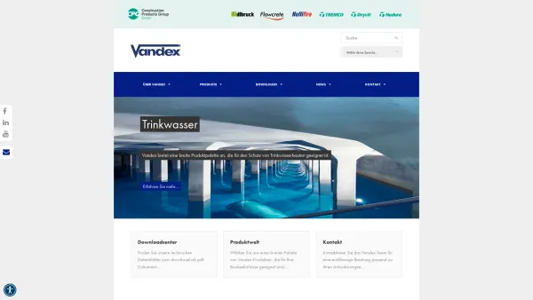 Website Screenshot: Vandex Isoliermittel GmbH -  Bauwerksabdichtung -  Betonsanierung - Betonschutz - Vandex DE | Instandsetzung Trink- und Abwasseranlagen - Date: 2023-06-20 10:40:51